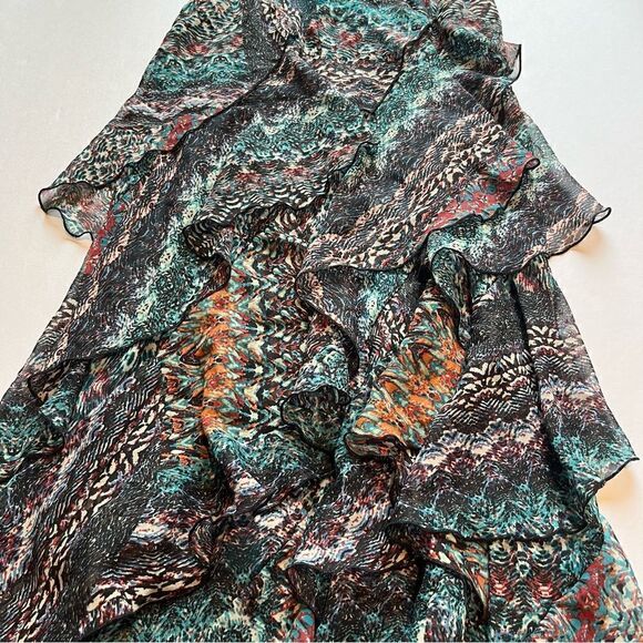 Signature by Robbie Bee Dress Long Cascading Ruffle Size 6 Turquoise/red multi - Picture 8 of 13